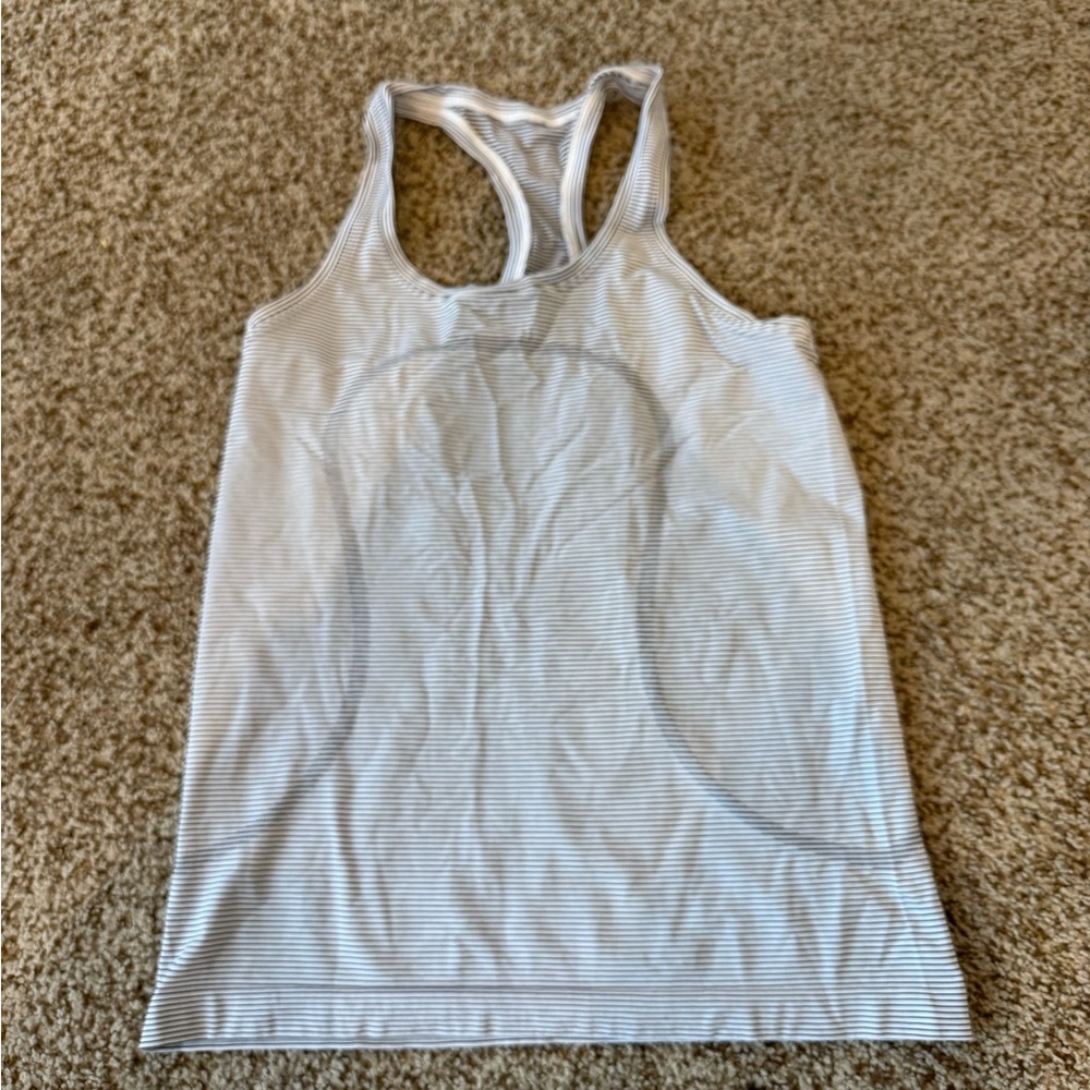 lululemon athletica Black and White Striped Swiftly Tank Top Normal Length